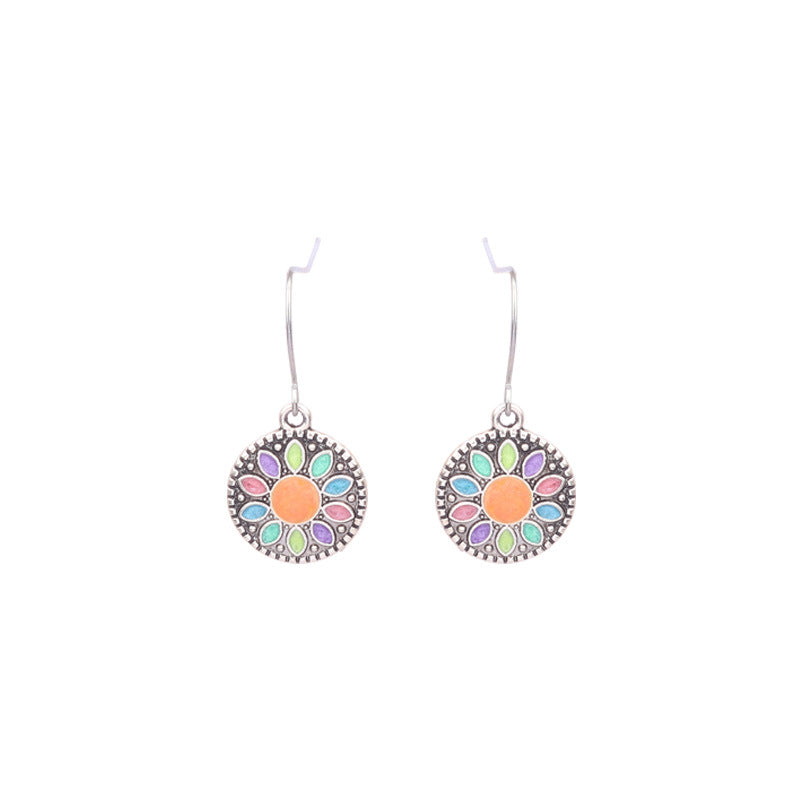 Wholesale Retro Tassel Hollow Alloy Oil Dripping Earrings Set